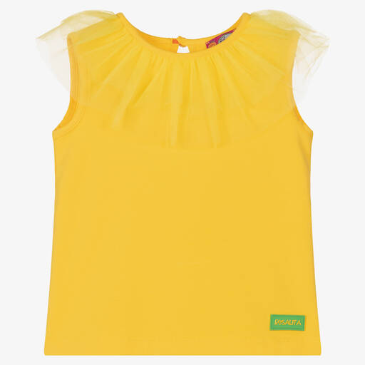 Rosalita Señoritas-Girls Yellow Cotton & Tulle T-Shirt | Childrensalon Outlet