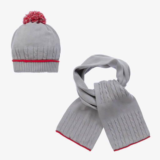 Sarah Louise-Baby Boys Grey Knitted Hat Set  | Childrensalon Outlet