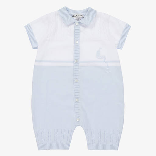 Sarah Louise-Baby Boys White & Blue Knitted Shortie | Childrensalon Outlet