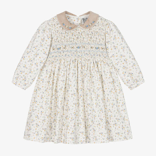 Sarah Louise-Baby Girls Ivory Floral Smocked Dress | Childrensalon Outlet