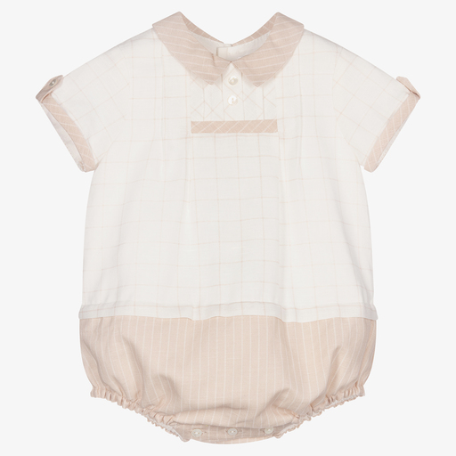 Sarah Louise-Beige & Ivory Linen Baby Shortie | Childrensalon Outlet