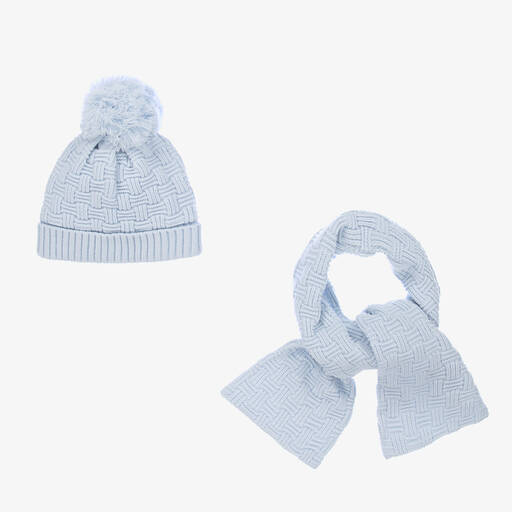 Sarah Louise-Blaues Strickset mit Mütze und Schal (B) | Childrensalon Outlet