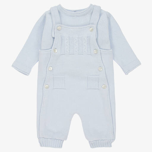 Sarah Louise-Blue Knitted Baby Dungaree Set | Childrensalon Outlet