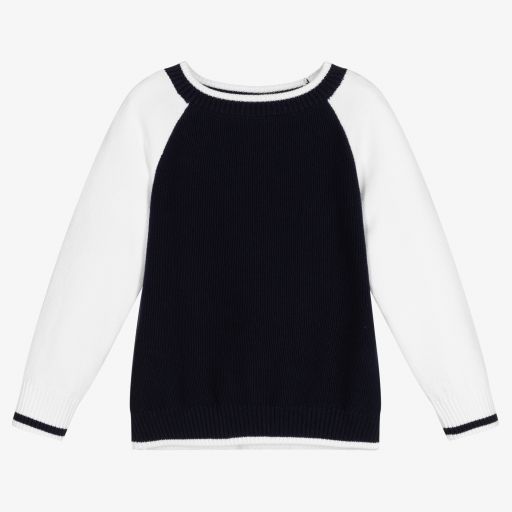 Sarah Louise-Blue & White Cotton Knit Jumper | Childrensalon Outlet