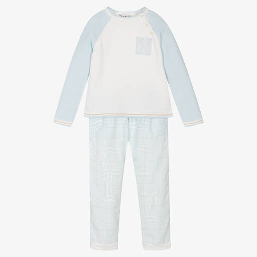 Sarah Louise-Boys Blue Cotton Trouser Set | Childrensalon Outlet