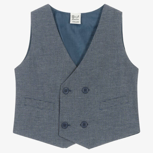 Sarah Louise-Boys Blue & Grey Check Waistcoat | Childrensalon Outlet