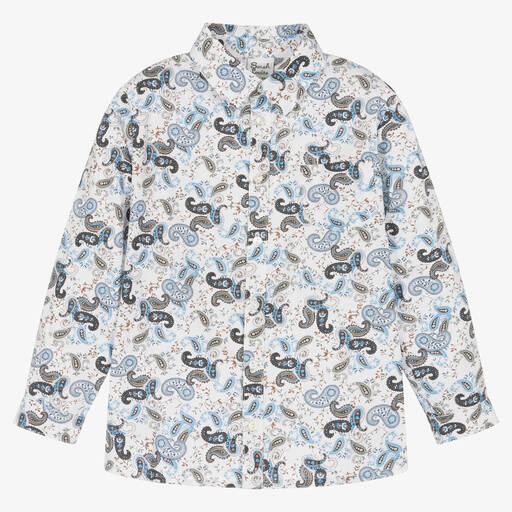 Sarah Louise-Boys Blue Paisley Print Cotton Shirt | Childrensalon Outlet