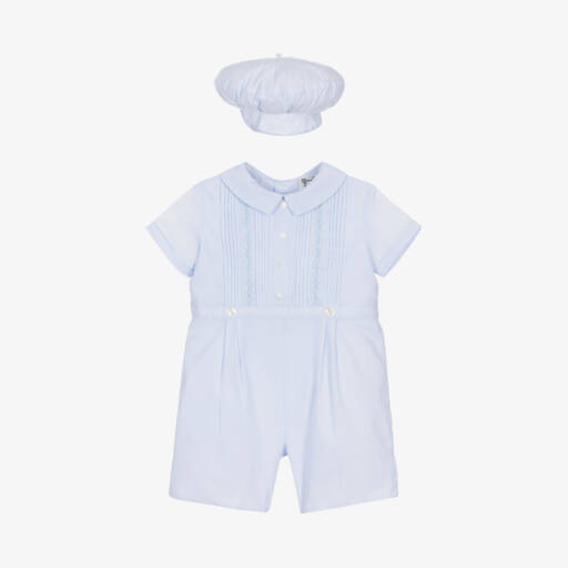 Sarah Louise-Boys Blue Poplin Babysuit Set | Childrensalon Outlet
