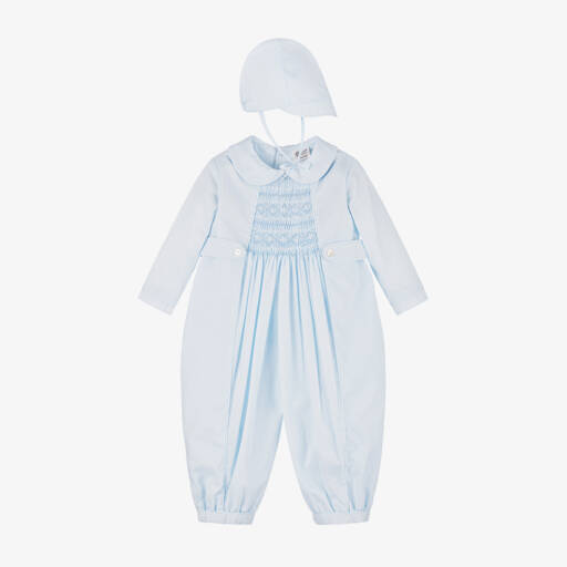 Sarah Louise-Boys Hand-Embroidered Blue Romper Set | Childrensalon Outlet
