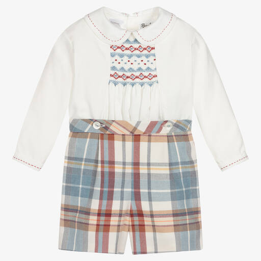 Sarah Louise-بِدلة رسمية مزيج قطن لون عاجي وأزرق للأولاد | Childrensalon Outlet