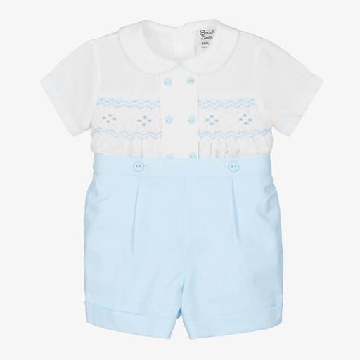 Sarah Louise-Boys White & Blue Buster Suit | Childrensalon Outlet