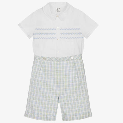 Sarah Louise-Boys White & Blue Buster Suit | Childrensalon Outlet