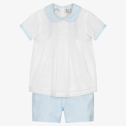 Sarah Louise-Boys White & Blue Shorts Set | Childrensalon Outlet