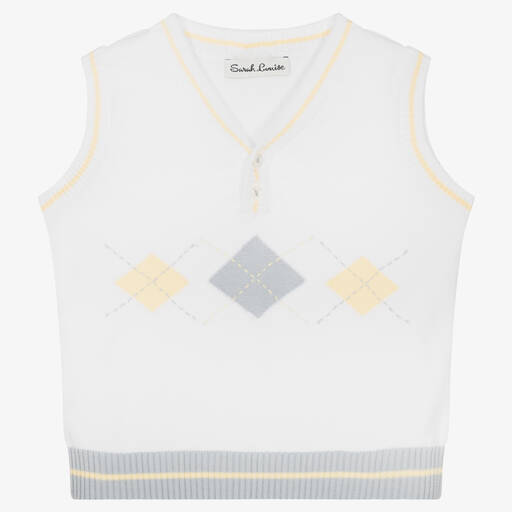 Sarah Louise-Boys White Cotton Argyle Sweater Vest  | Childrensalon Outlet