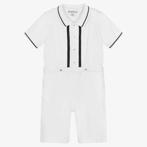 Sarah Louise-Boys White Cotton Knit Shorts Set | Childrensalon Outlet