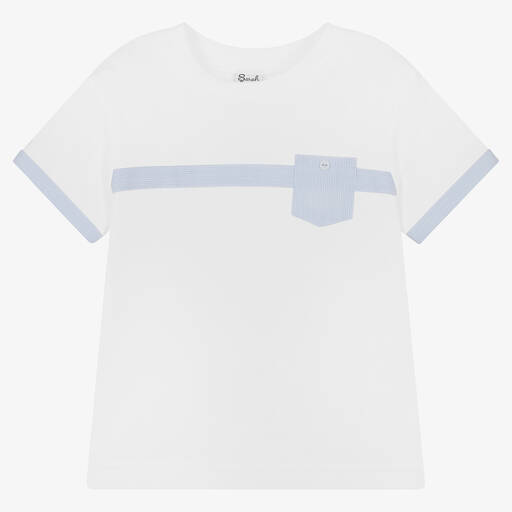 Sarah Louise-Boys White Cotton T-Shirt  | Childrensalon Outlet