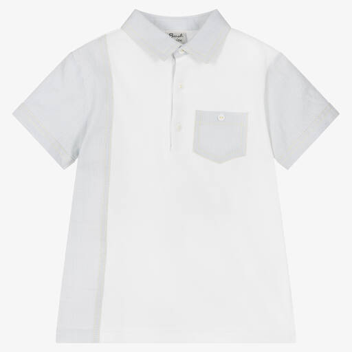 Sarah Louise-Boys White & Grey Cotton Polo Shirt | Childrensalon Outlet