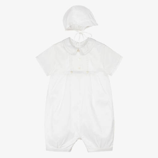 Sarah Louise-Boys White Satin Shortie & Hat Set | Childrensalon Outlet