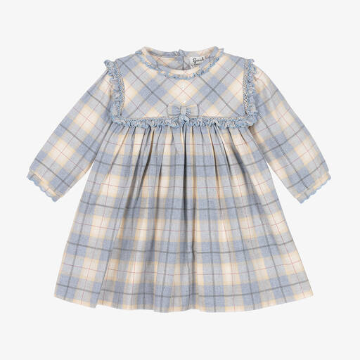 Sarah Louise-Girls Blue & Beige Checked Dress | Childrensalon Outlet