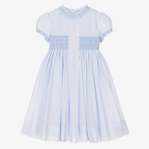 Sarah Louise-Blaues handgesmoktes Baumwollkleid  | Childrensalon Outlet