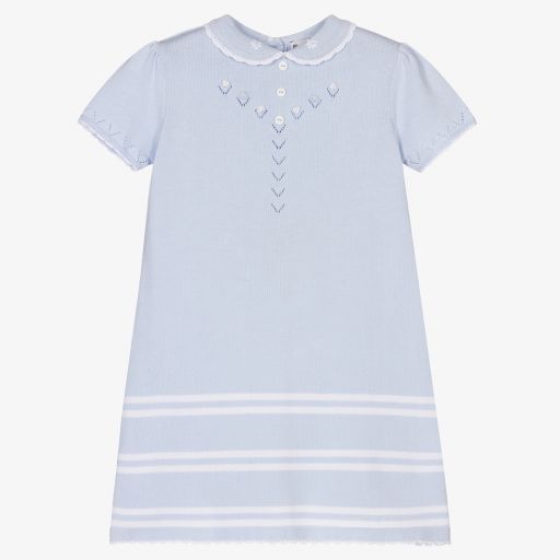 Sarah Louise-Girls Blue Cotton Knit Dress | Childrensalon Outlet