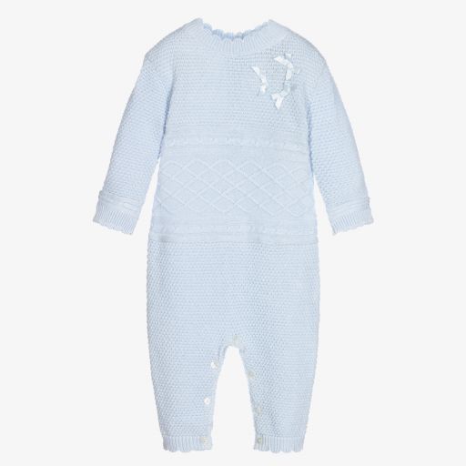 Sarah Louise-Girls Blue Cotton Knit Romper | Childrensalon Outlet