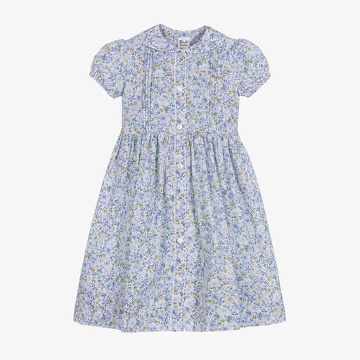 Sarah Louise-Girls Blue Floral Cotton Dress | Childrensalon Outlet