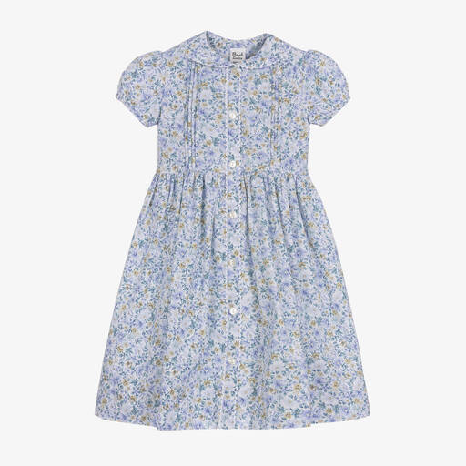 Sarah Louise-Blaues Baumwollkleid mit Blumen | Childrensalon Outlet