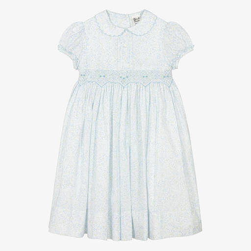 Sarah Louise-Girls Blue Floral Hand-Smocked Cotton Dress | Childrensalon Outlet