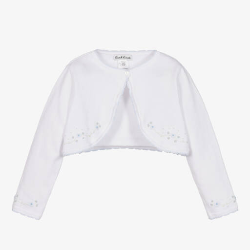 Sarah Louise-Girls Blue-Trimmed Cotton Cardigan | Childrensalon Outlet