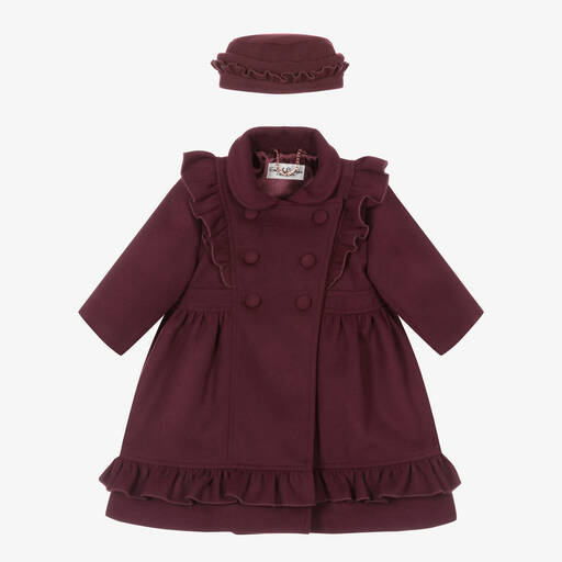 Sarah Louise-طقم معطف وقبعة مزيج فيسكوز لون أحمر برغندي | Childrensalon Outlet