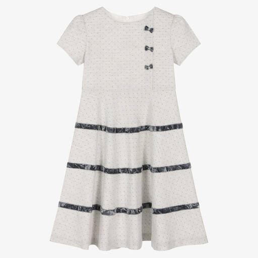 Sarah Louise-Girls Grey Velvet Trim Dress | Childrensalon Outlet