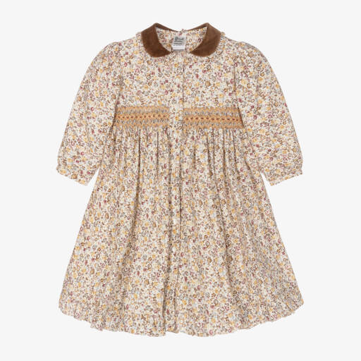 Sarah Louise-فستان تطريز سموك لون عاجي وبيج | Childrensalon Outlet