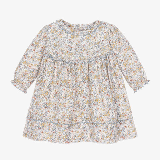 Sarah Louise-Robe coton ivoire et bleu à fleurs | Childrensalon Outlet