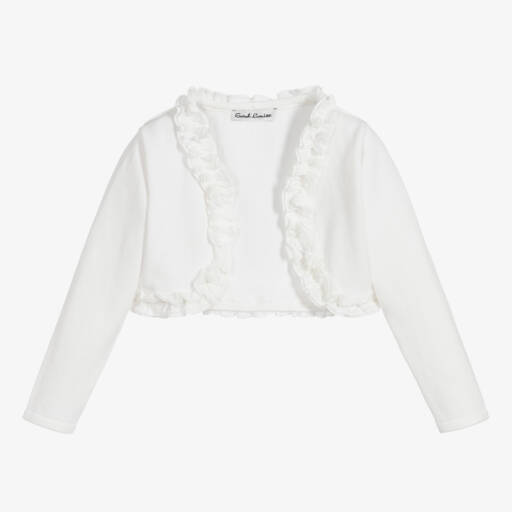 Sarah Louise-Girls Ivory Knitted Bolero Cardigan with Ruffles | Childrensalon Outlet