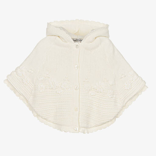 Sarah Louise-Girls Ivory Knitted Hooded Cape | Childrensalon Outlet