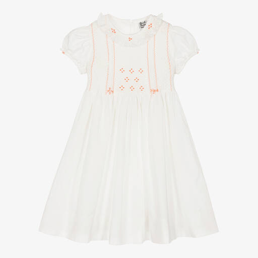 Sarah Louise-Girls Ivory & Pink Cotton Hand-Smocked Dress | Childrensalon Outlet