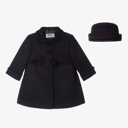 Sarah Louise-Girls Navy Blue Coat & Hat Set | Childrensalon Outlet