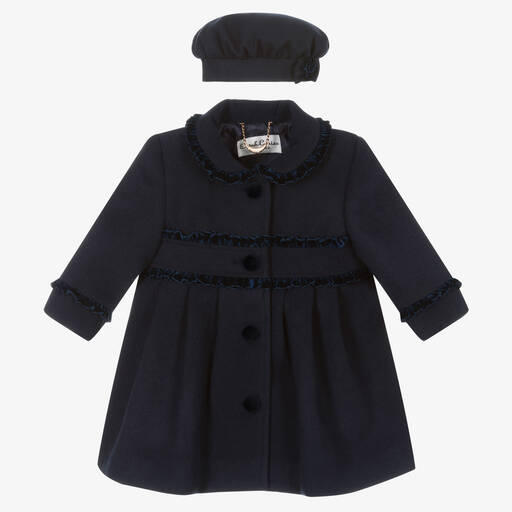 Sarah Louise-Girls Navy Blue Coat & Hat Set | Childrensalon Outlet