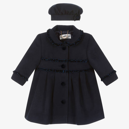 Sarah Louise-Navyblaues Mantel & Mützen Set | Childrensalon Outlet