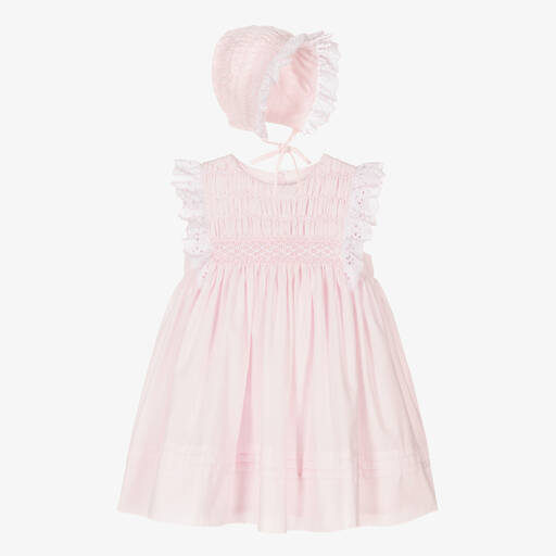 Sarah Louise-Girls Pink Cotton Hand-Smocked Dress Set | Childrensalon Outlet