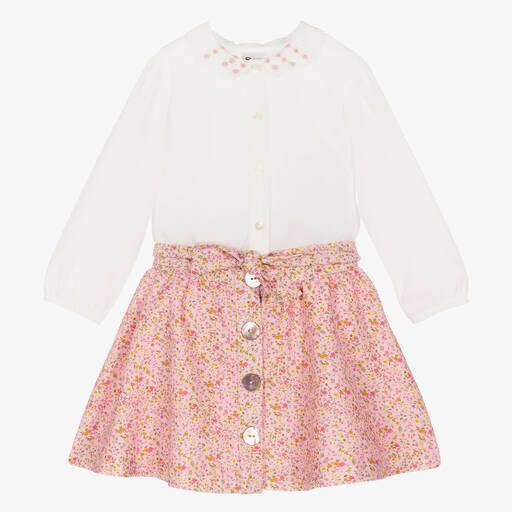 Sarah Louise-Girls Pink Cotton Skirt Set  | Childrensalon Outlet
