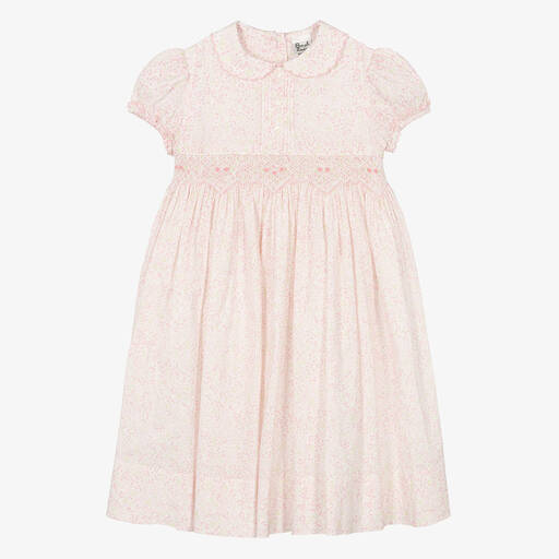 Sarah Louise-Girls Pink Floral Hand-Smocked Cotton Dress | Childrensalon Outlet