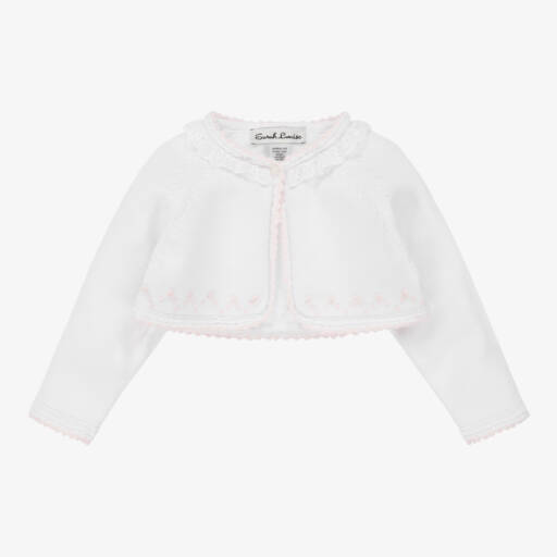 Sarah Louise-Бело-розовый трикотажный кардиган-болеро | Childrensalon Outlet