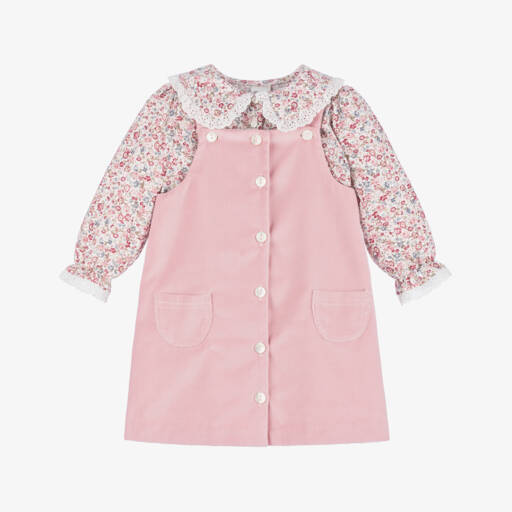 Sarah Louise-Girls Pink Velvet Pinafore Set | Childrensalon Outlet