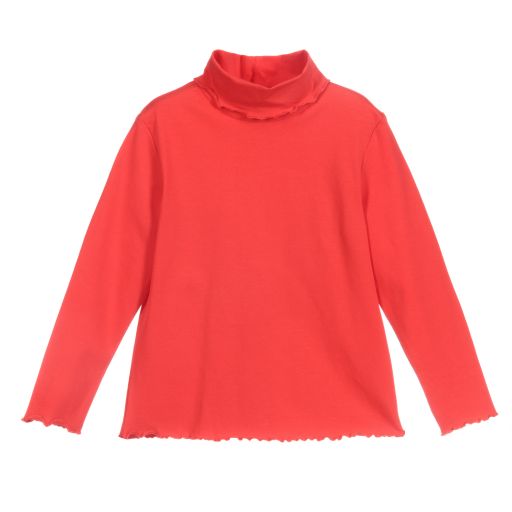 Sarah Louise-Girls Red Cotton Roll Neck Top | Childrensalon Outlet