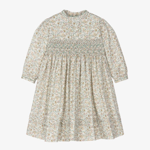 Sarah Louise-فستان تطريز سموك لون عاجي وأخضر | Childrensalon Outlet