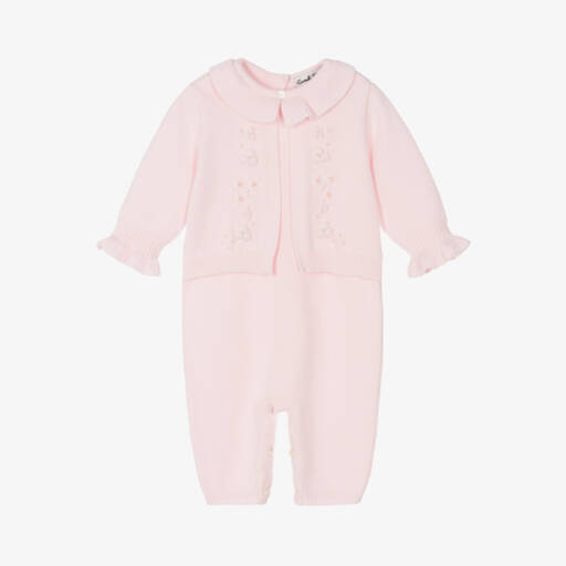 Sarah Louise-Girls Soft Pink Knit Babygrow | Childrensalon Outlet