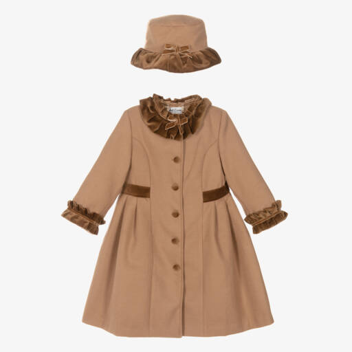 Sarah Louise-Girls Tan Felted Coat & Hat Set | Childrensalon Outlet