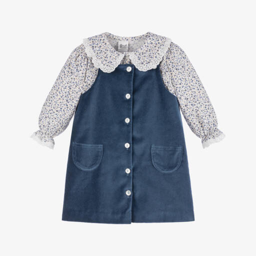 Sarah Louise-Girls Velvet Pinafore Dress Ensemble | Childrensalon Outlet
